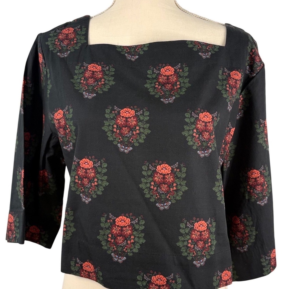 Double A Angie Boho Top Floral Butterfly Square Neck Cotton Blouse Hippie‎ NWT S